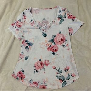 Size Large Floral Shirt with Cross Neck